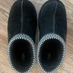 UGG Black Suede Slip-Ons with White Trim